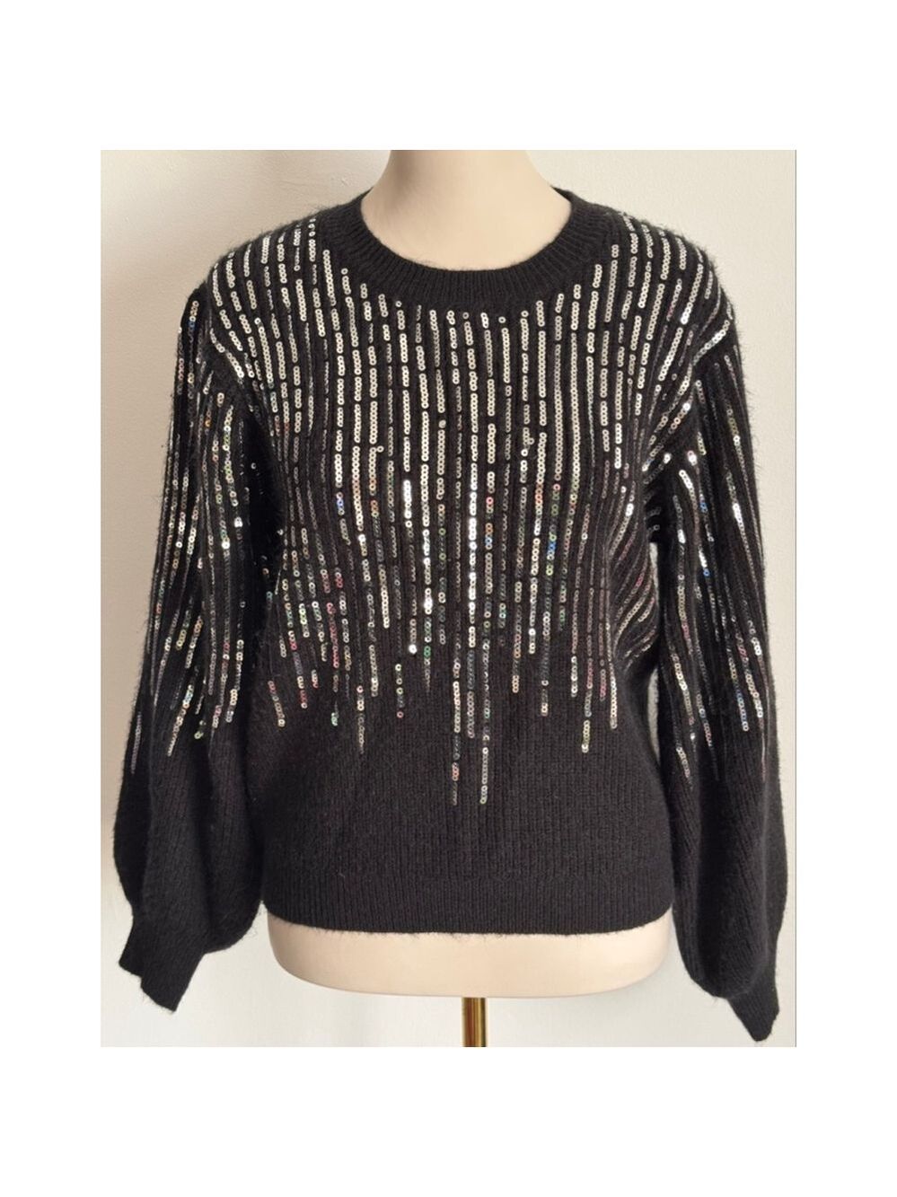 Women's JODIFL Black & Silver Sequin Crew Neck Sweater S
